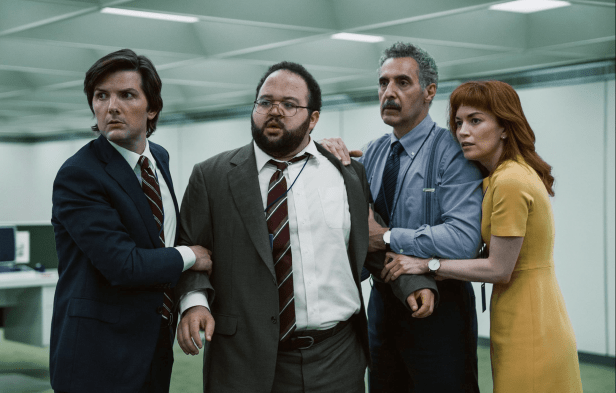 Frightened office workers from the show Severance