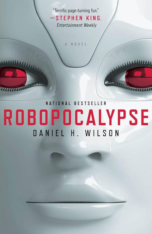 Robot female's face, and the book cover to Robopocalypse
